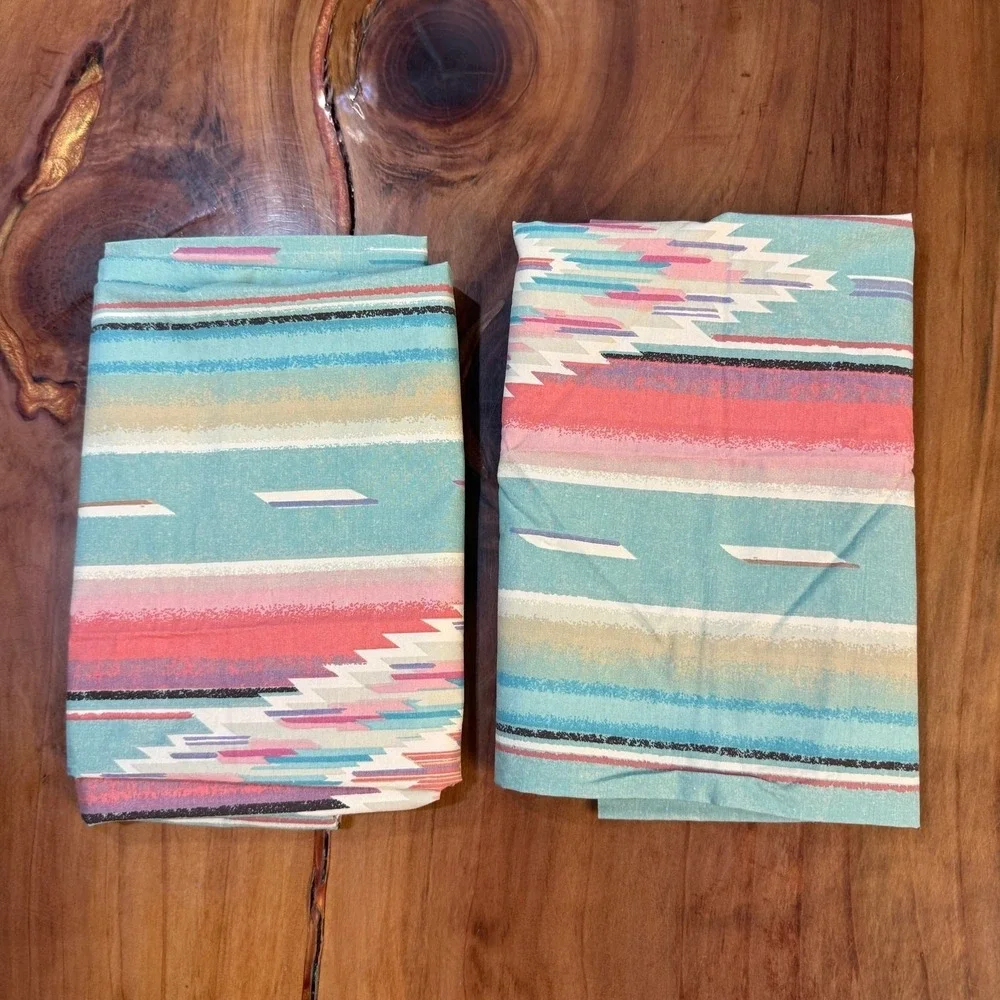 Vintage Ralph Aqua Pillowcase Lot of 2 Aztec Southwestern Mesa Cotton I3-26